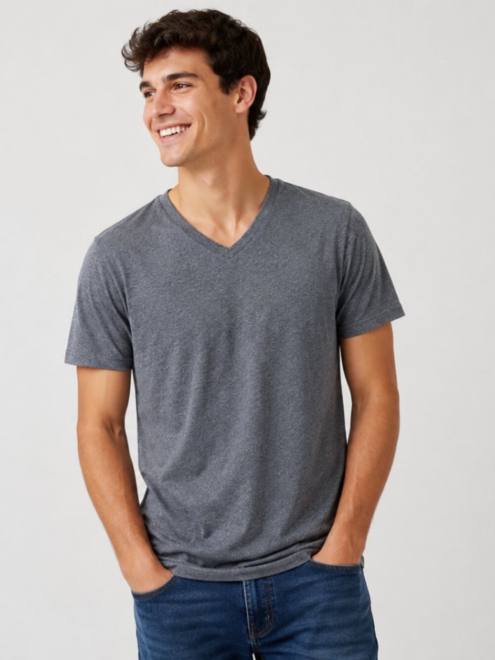 Blue Mountain Heather Gray V-Neck T-Shirt Size Large